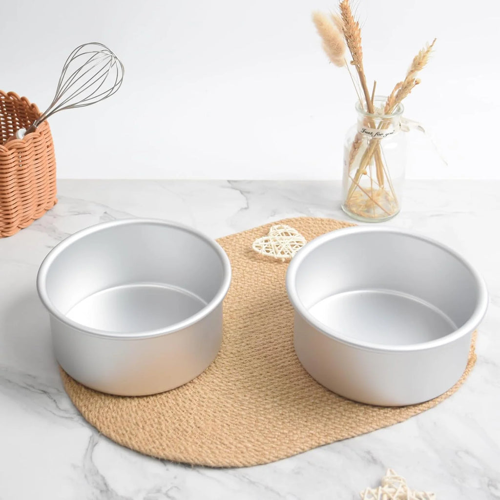 kefyixc 6×3 inch round Cake Pans Set of 2,anodized aluminum cake pans,birthday cake pans,layer cake pan, baking pan For birthday cake, party Silver (6×3 round Cake Pan,Set of 2)