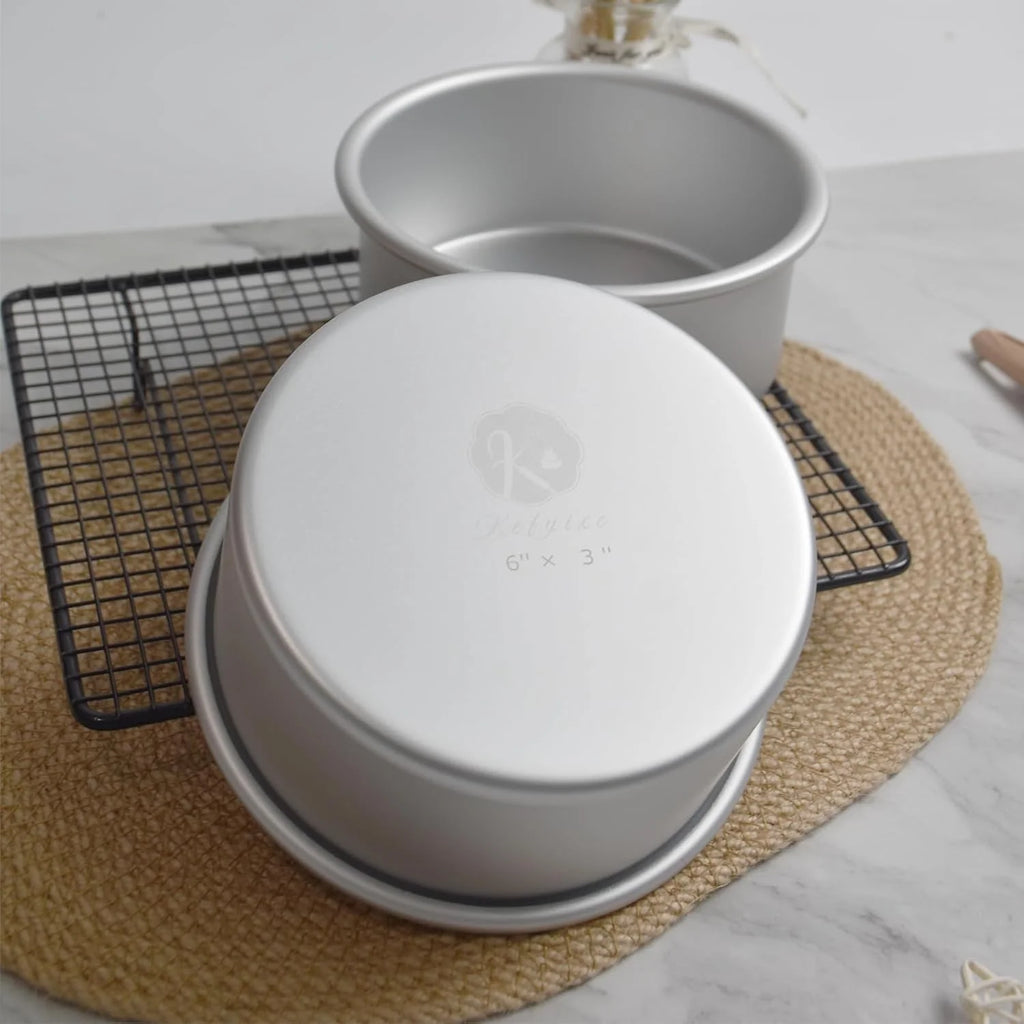 kefyixc 6×3 inch round Cake Pans Set of 2,anodized aluminum cake pans,birthday cake pans,layer cake pan, baking pan For birthday cake, party Silver (6×3 round Cake Pan,Set of 2)