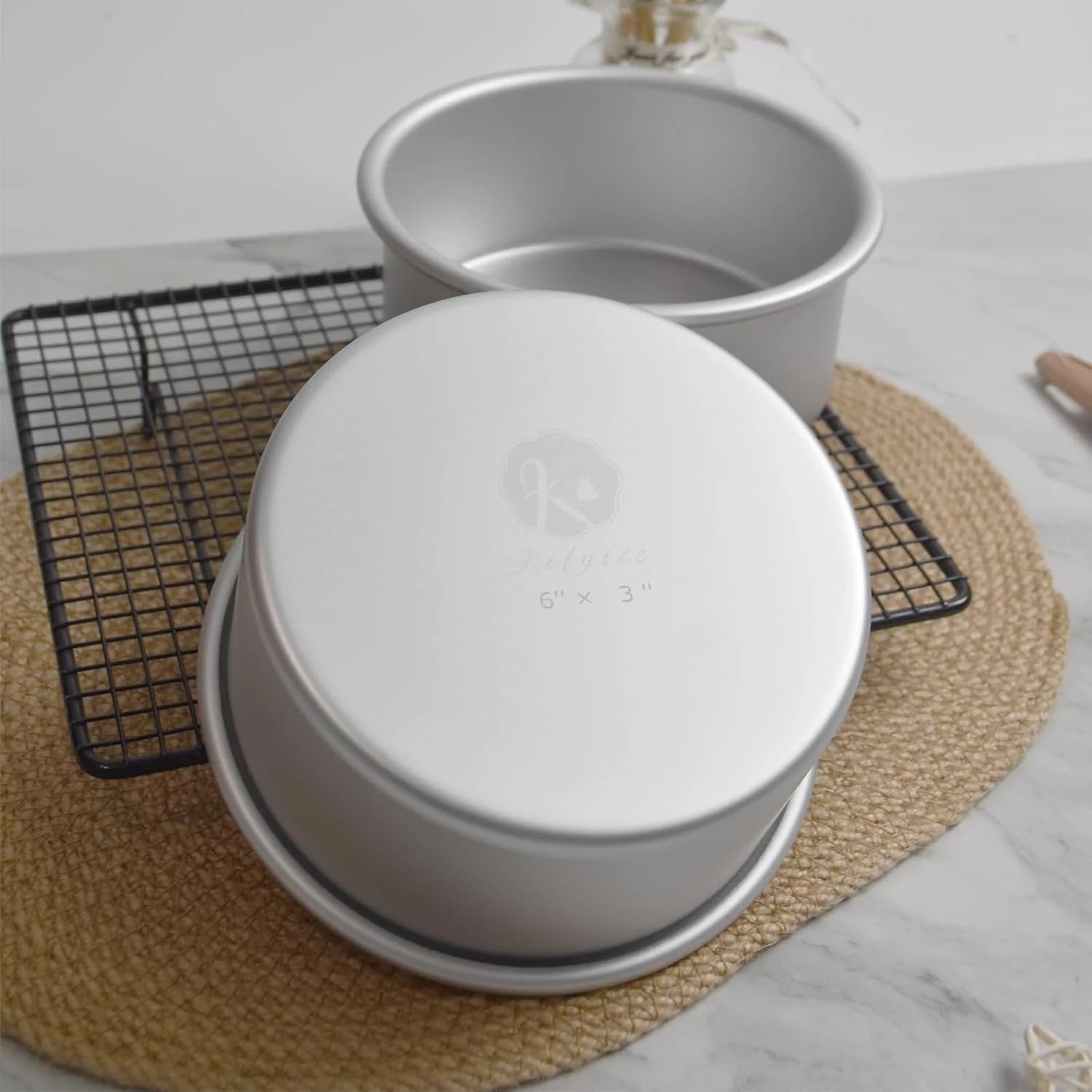 kefyixc 6×3 inch round Cake Pans Set of 2,anodized aluminum cake pans,birthday cake pans,layer cake pan, baking pan For birthday cake, party Silver (6×3 round Cake Pan,Set of 2)